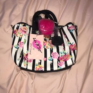 Black and White Striped Betsey Johnson Purse